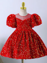 Red Sequin Children's Dress Girl Princess Dress Birthday One Year Old Young Girl Catwalk Host Piano Performance Costume, Christmas Party